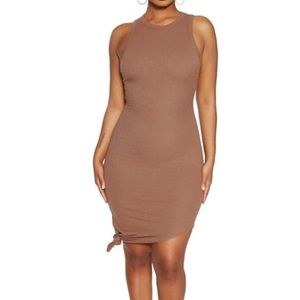 Knot Right Now Midi Ribbed Racerback Dress color Cico by Naked Wardrobe size L
